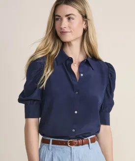 Puff Sleeve Blouse Nautical Navy