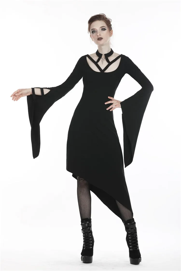 Punk Black dress with asymmetrical hem DW254