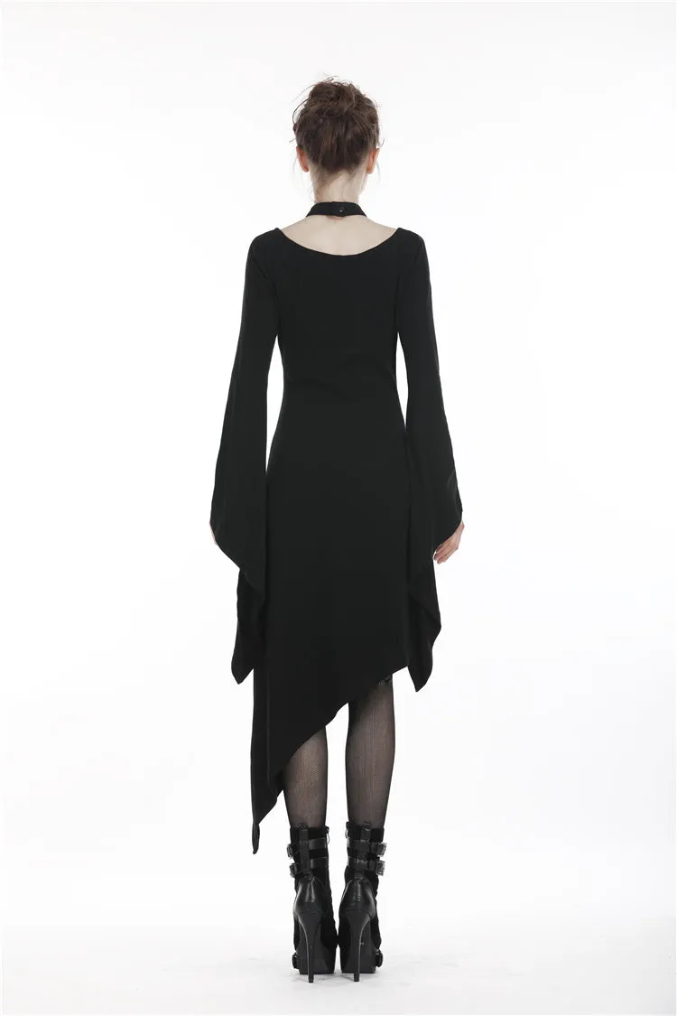 Punk Black dress with asymmetrical hem DW254