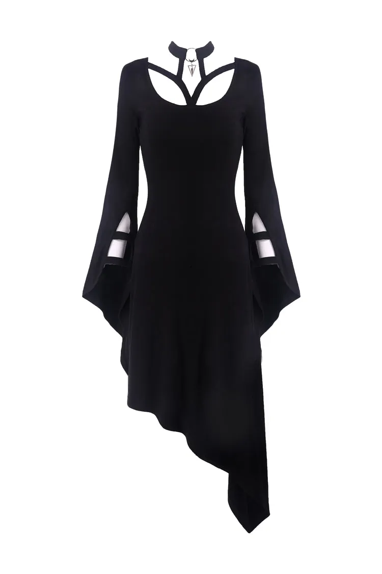 Punk Black dress with asymmetrical hem DW254