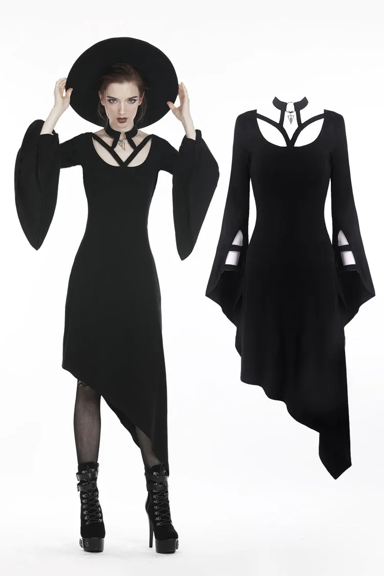 Punk Black dress with asymmetrical hem DW254