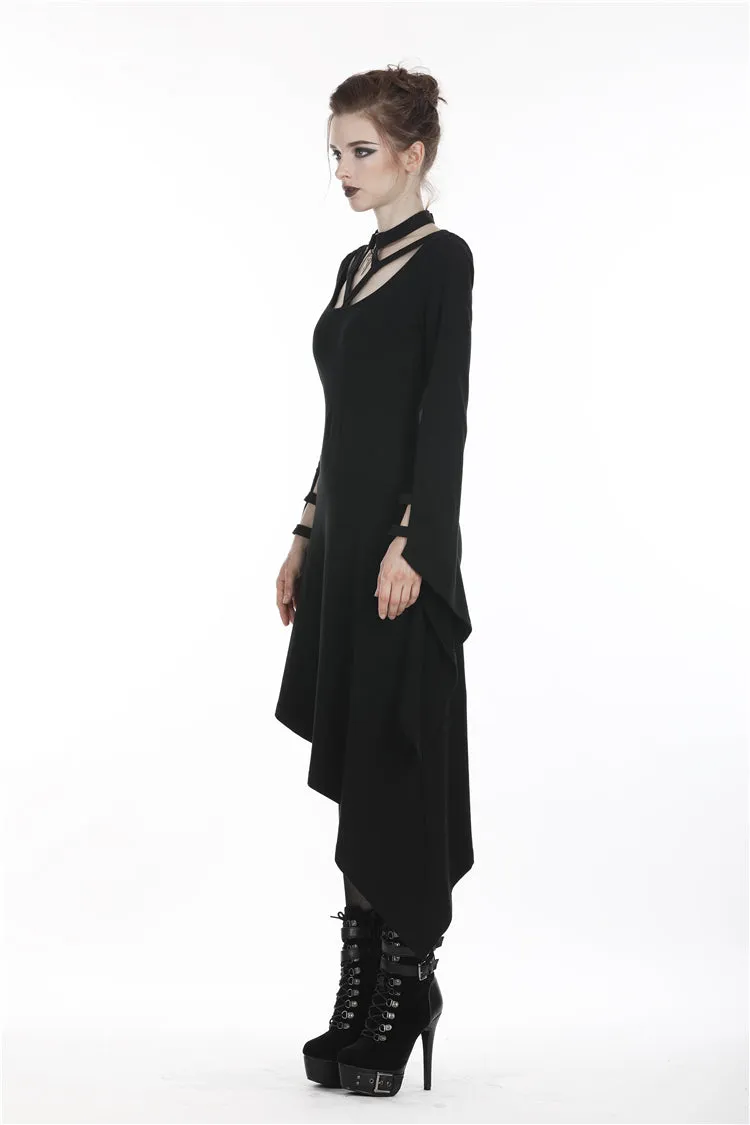 Punk Black dress with asymmetrical hem DW254