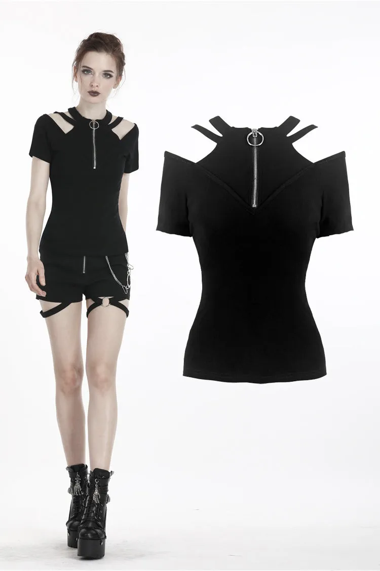 Punk zipper short sleeve T-shirt TW208