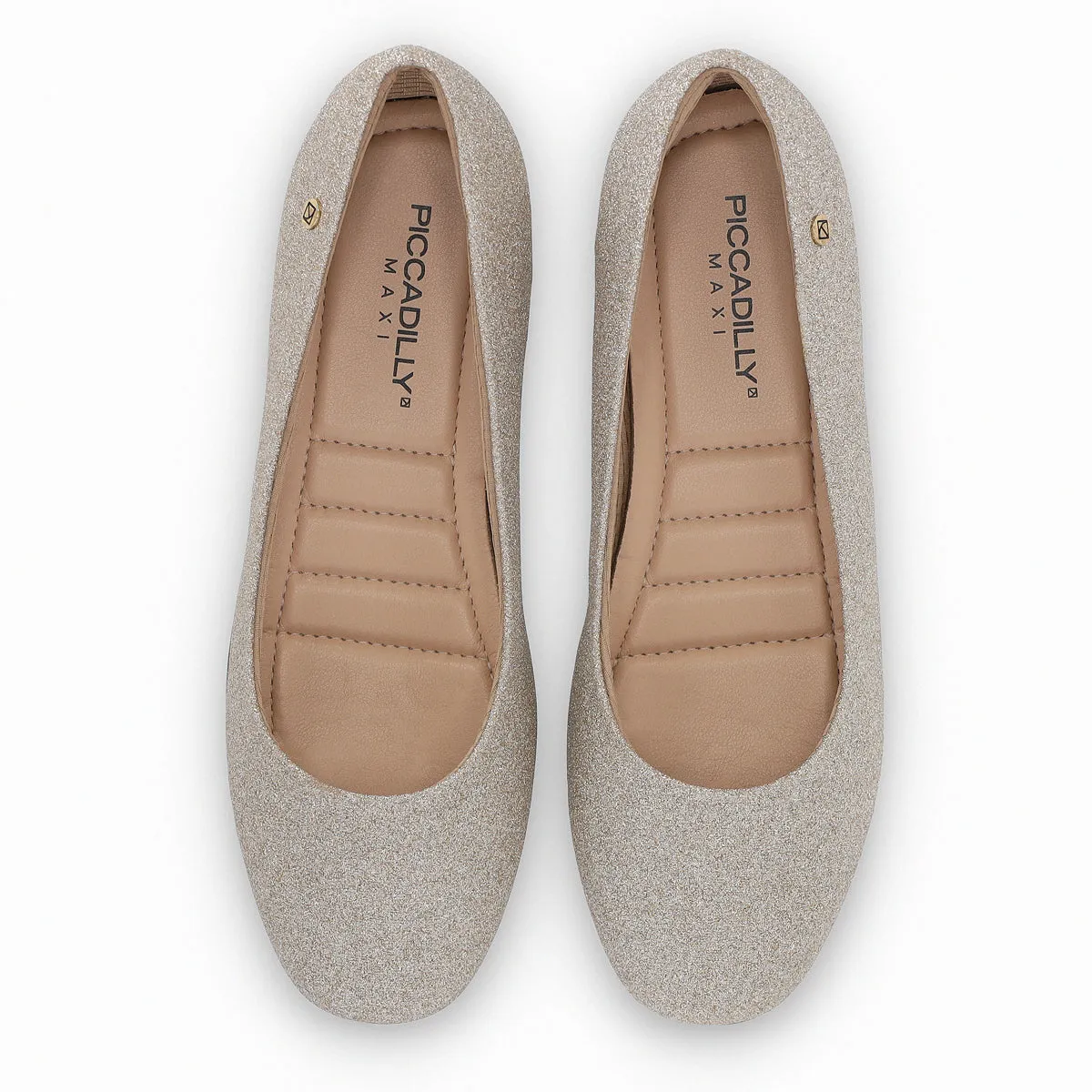 "Sparkle in Comfort: Piccadilly Glitter Champagne Slip-On Ballerina Shoes" (122.005)