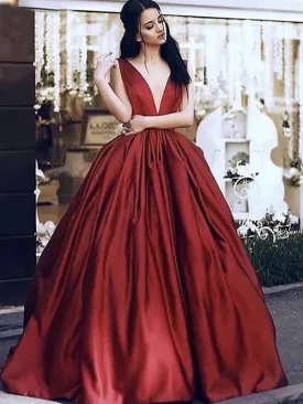 Red Ball Gown Prom Dress Plus Size Cheap Satin Evenng Dress ER2048