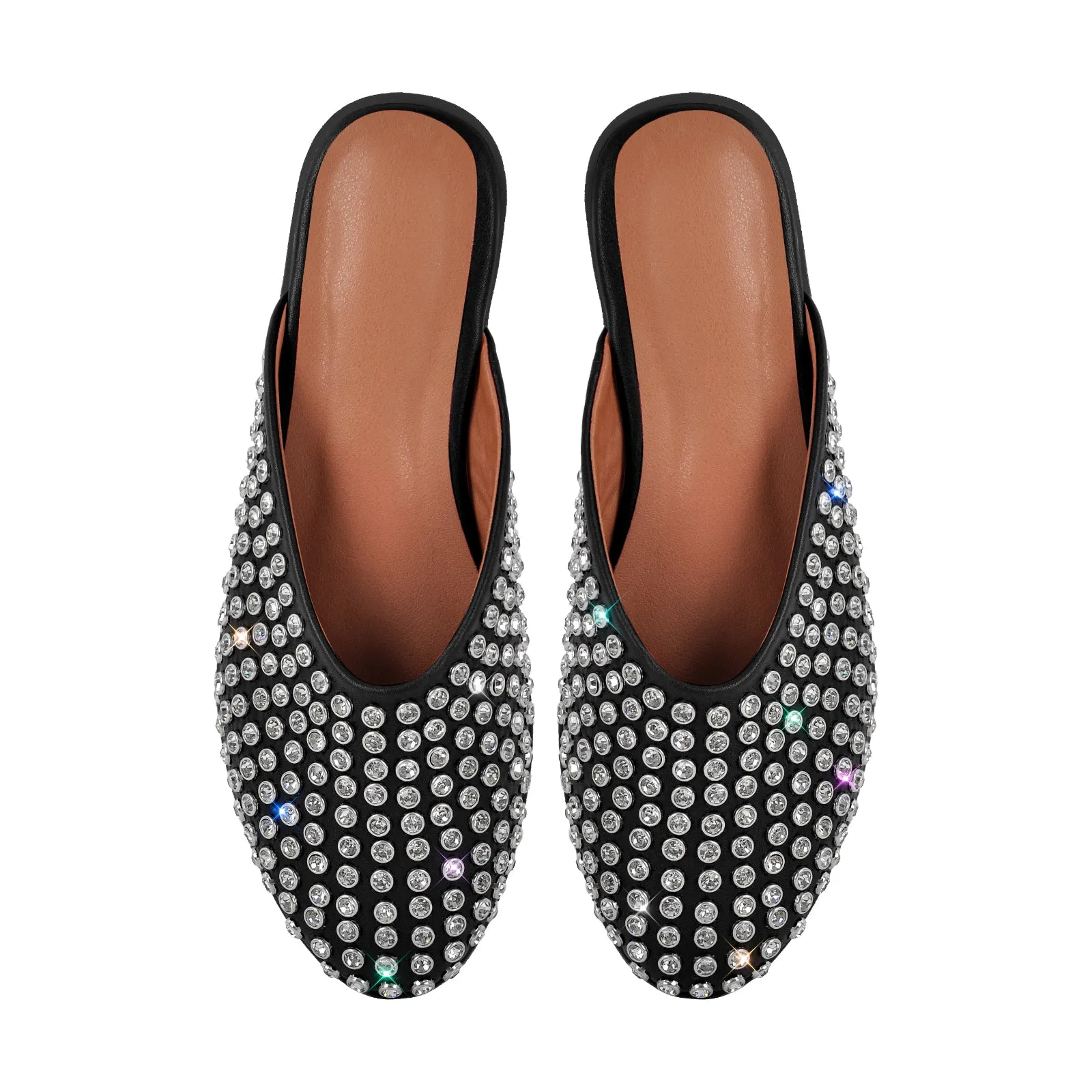 Round Toe Rhinestone Mule Flats