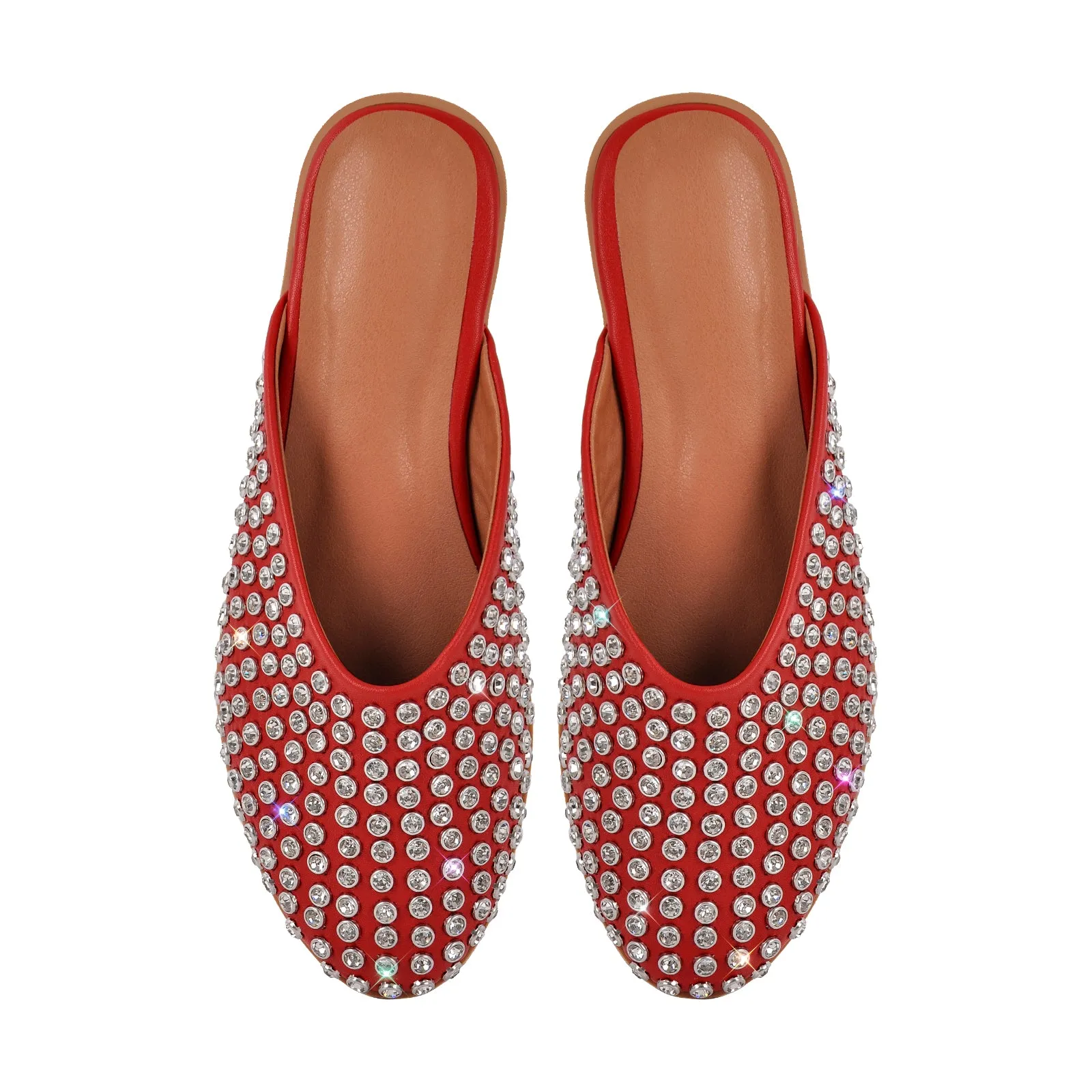 Round Toe Rhinestone Mule Flats