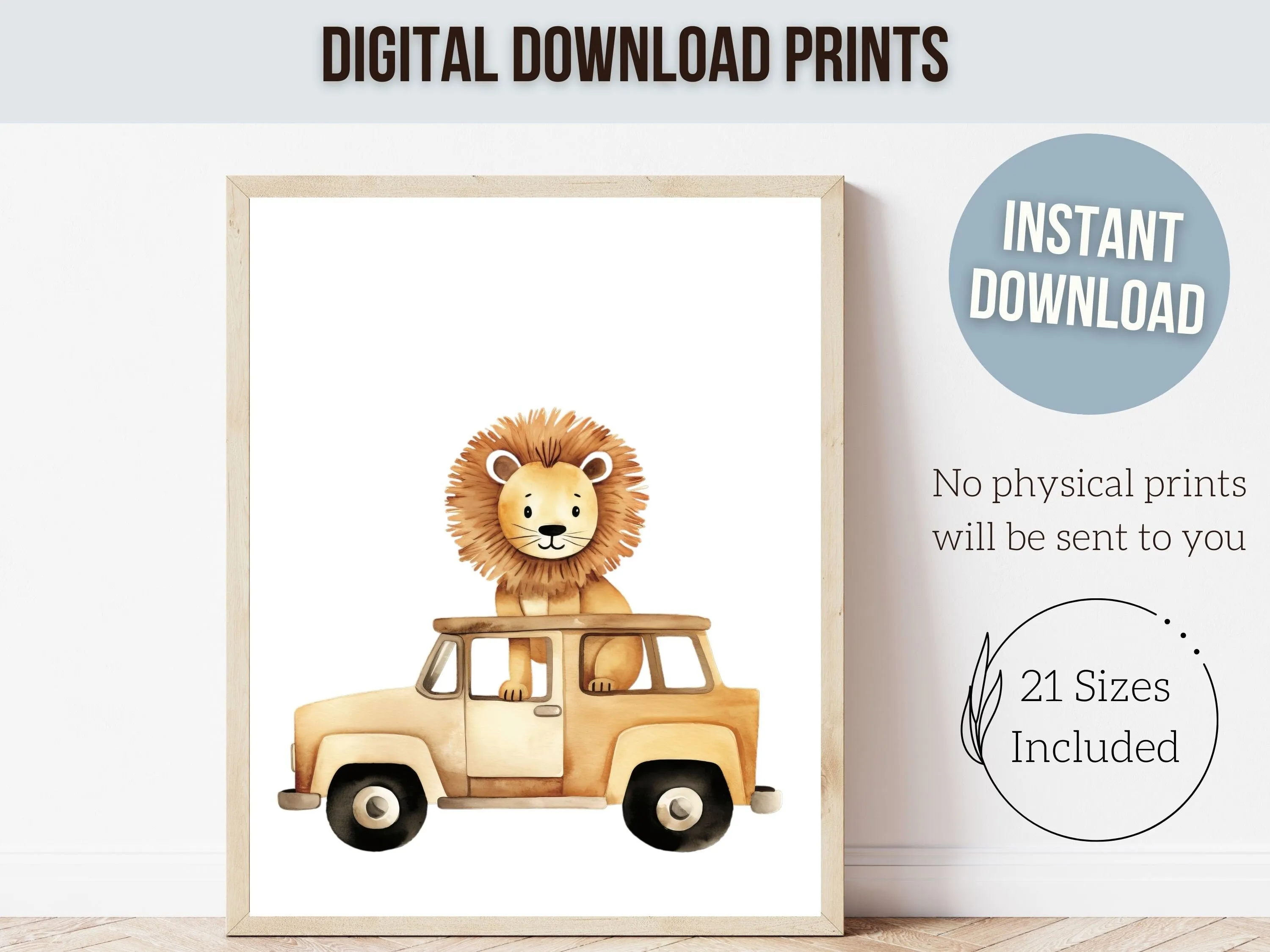 Safari Animal Car Nursery Print Set of 3