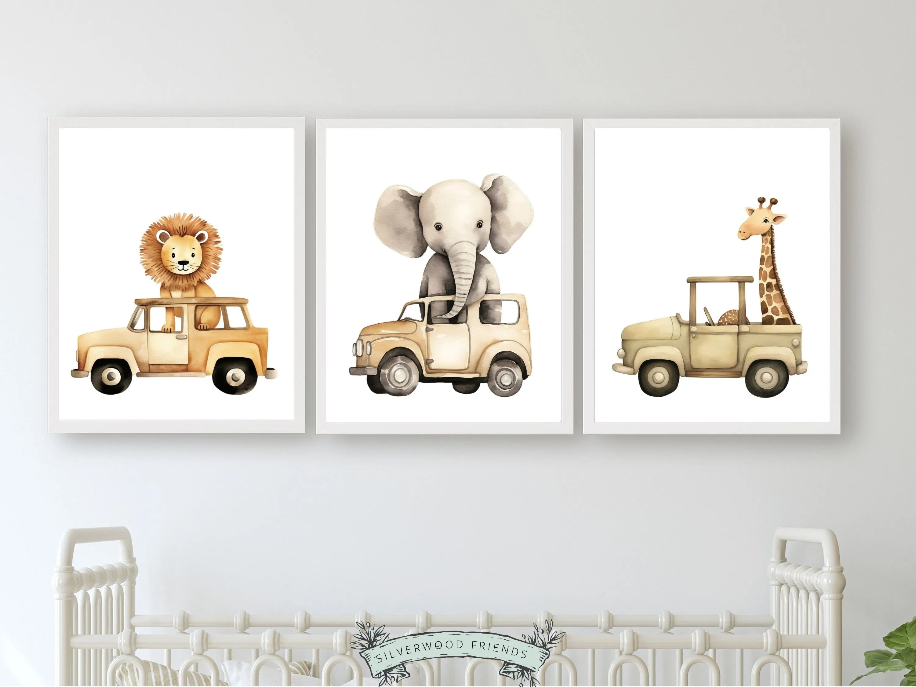 Safari Animal Car Nursery Print Set of 3