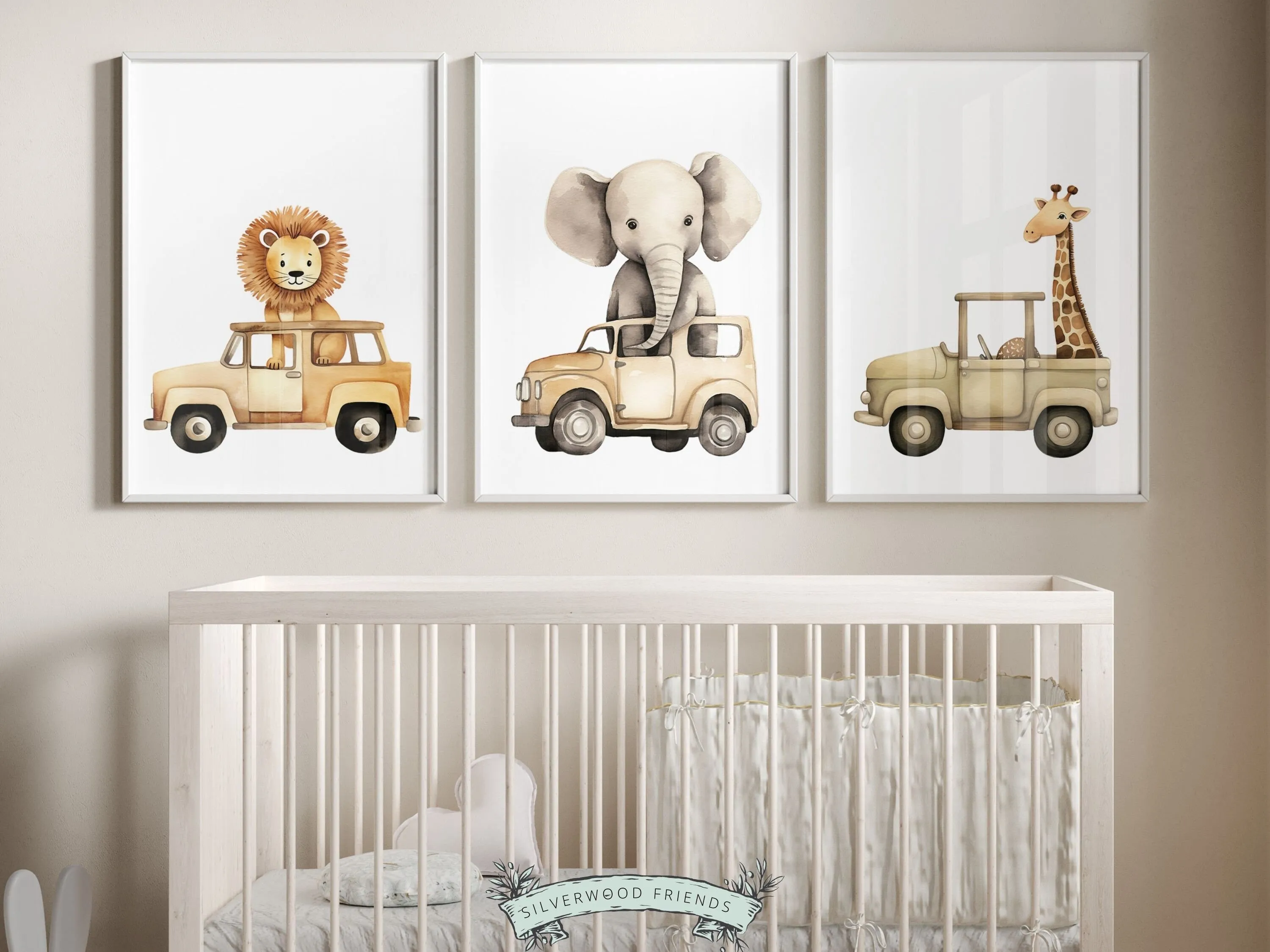 Safari Animal Car Nursery Print Set of 3