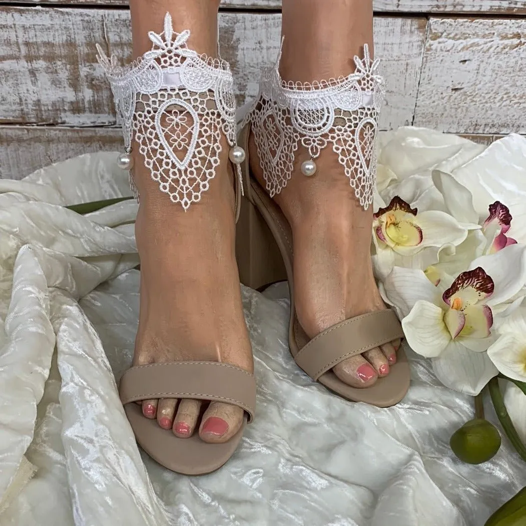 SCALLOP  lace  bridal  anklets  - white