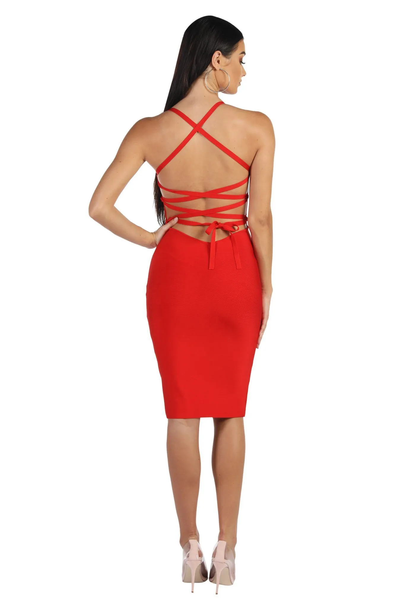 Serena Lace Up Dress - Red (Size L - Clearance Sale)