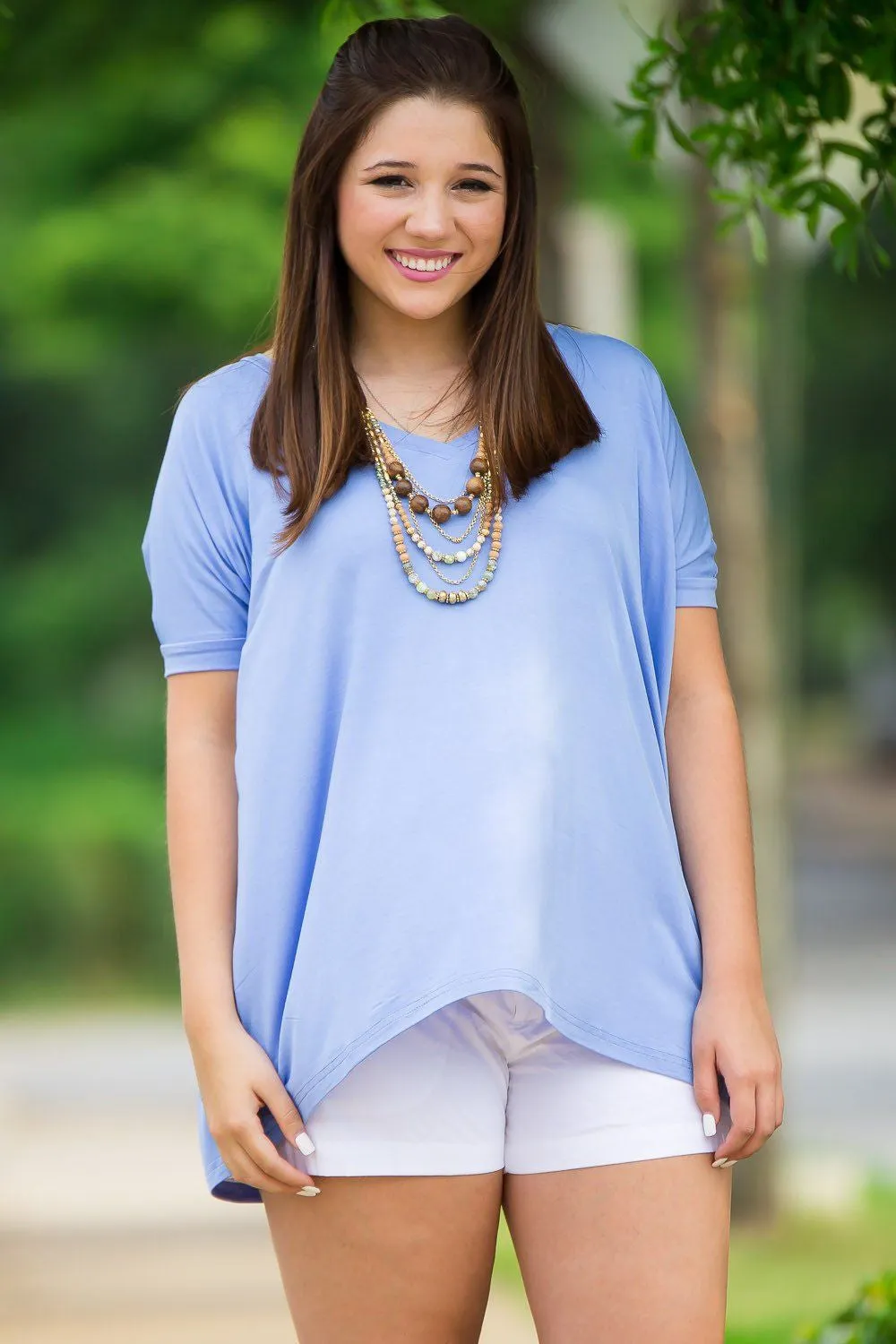 Short Sleeve V-Neck Piko Top - Serenity