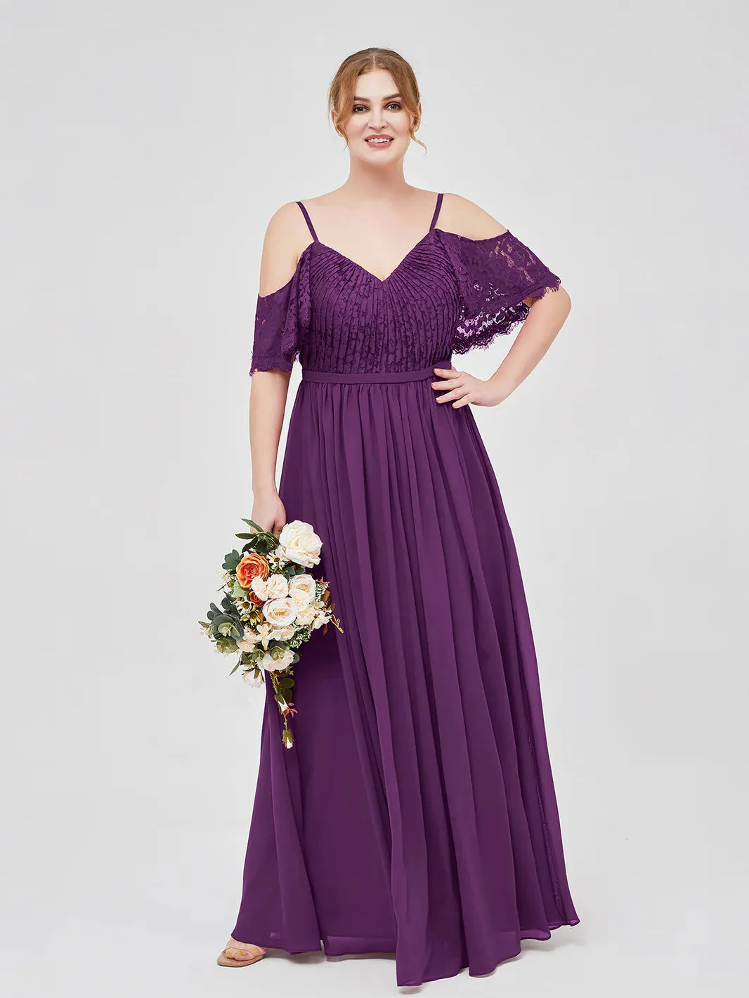 Spaghetti Strap Lace And Chiffon Dress Grape