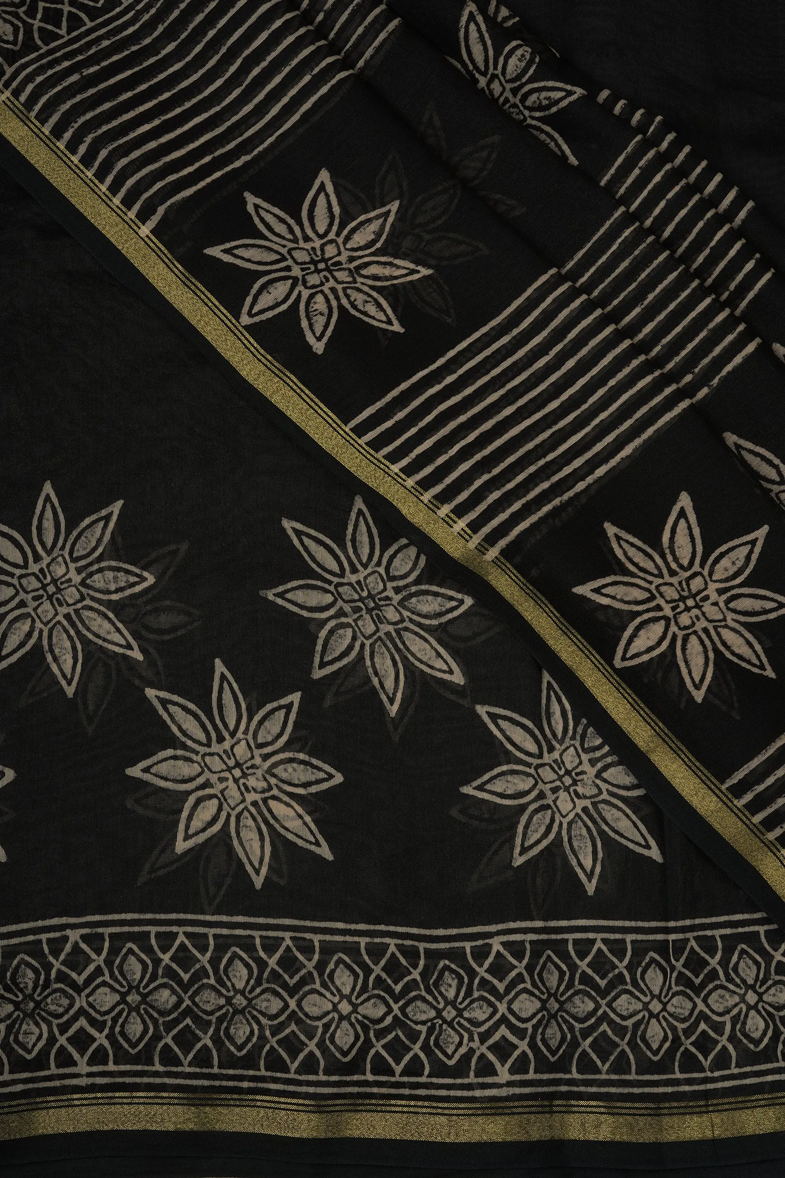 Teejh Chandini Raat Black Block Print Chanderi Silk Saree