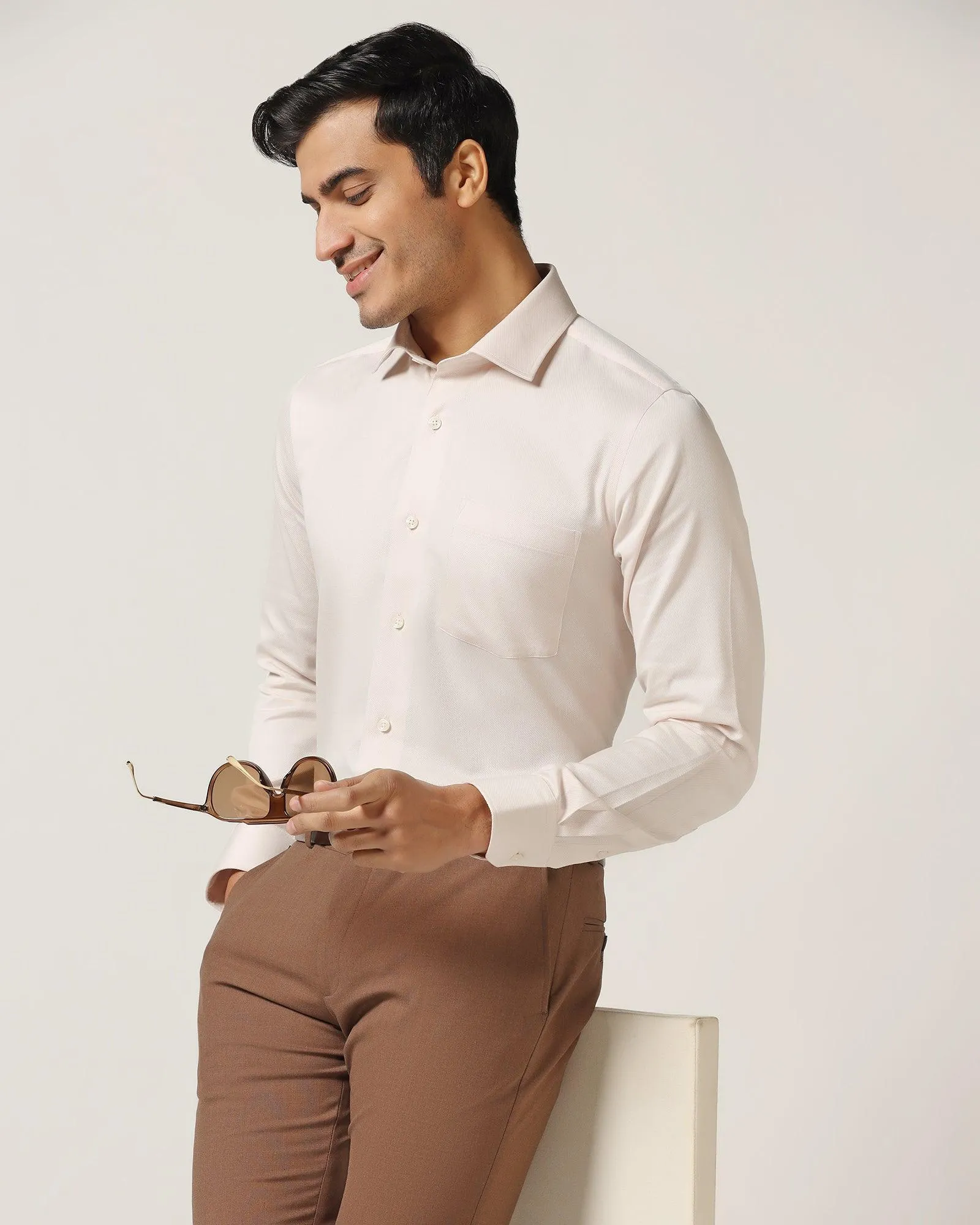 Temp Tech Formal Peach Textured Shirt - Shalom