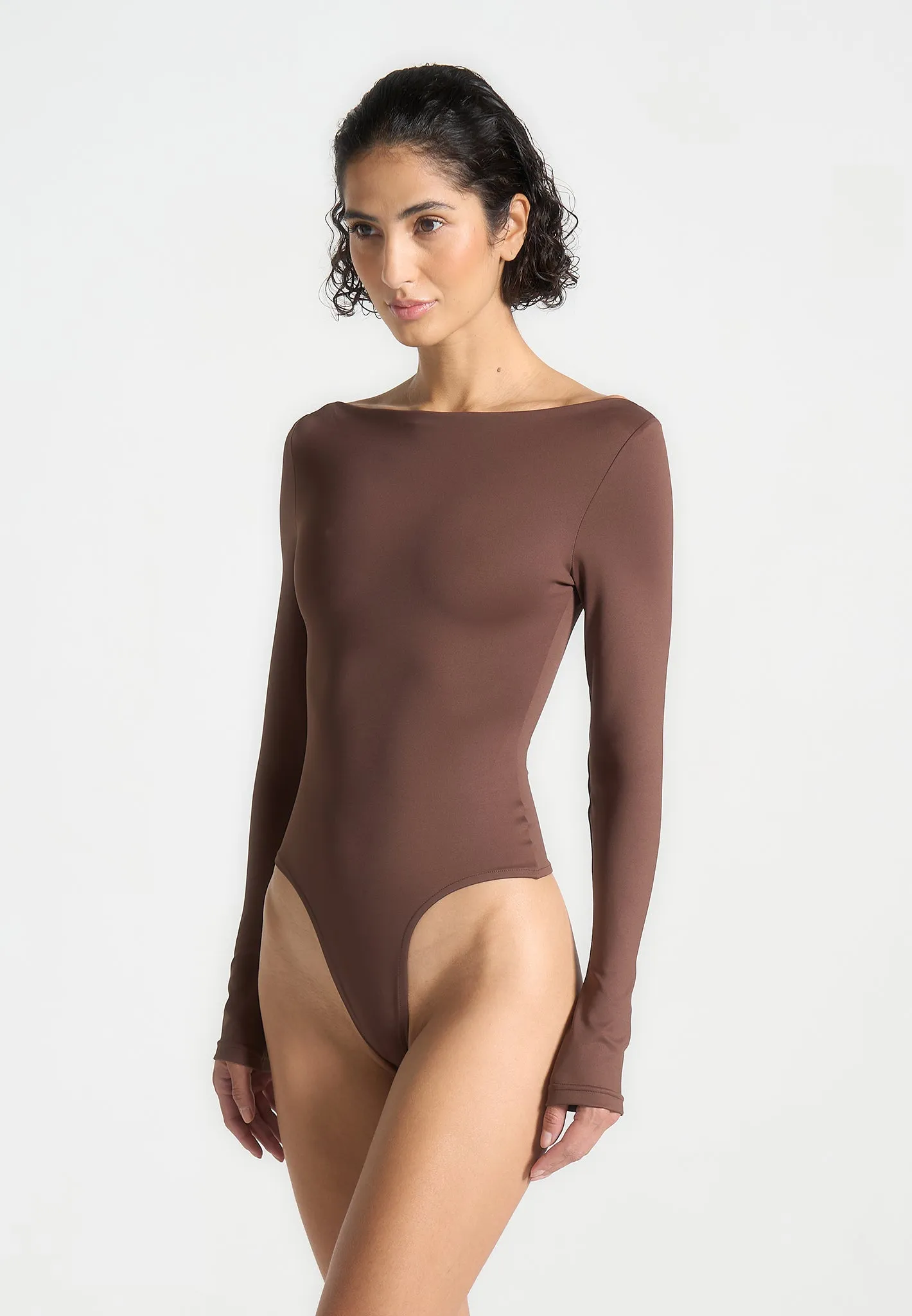 Éternelle Boat Neck Bodysuit - Brown