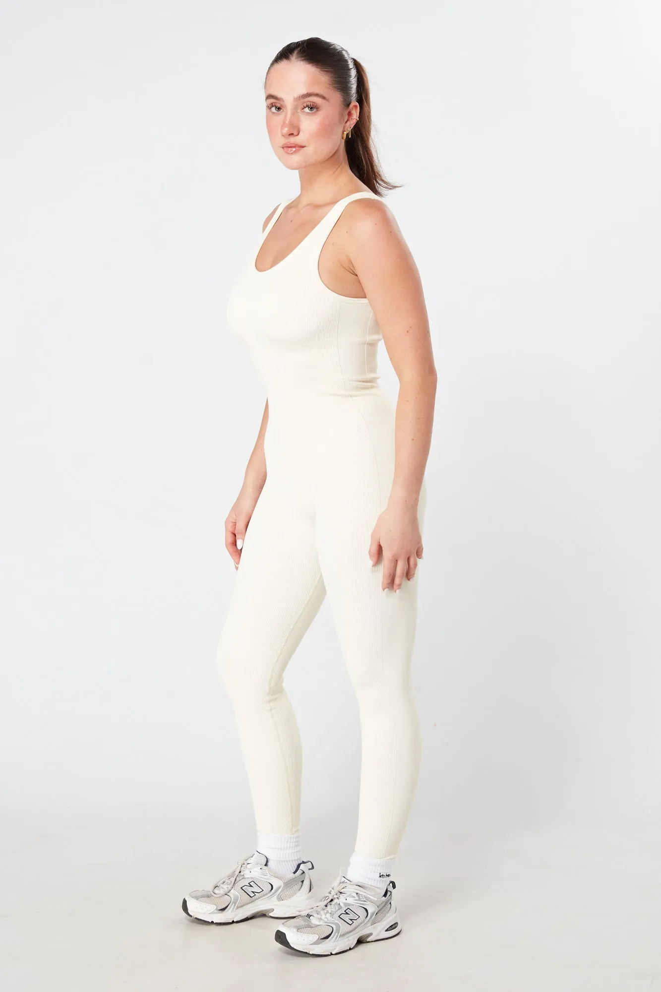 Twill Active Ribbed Unitard - CREAM