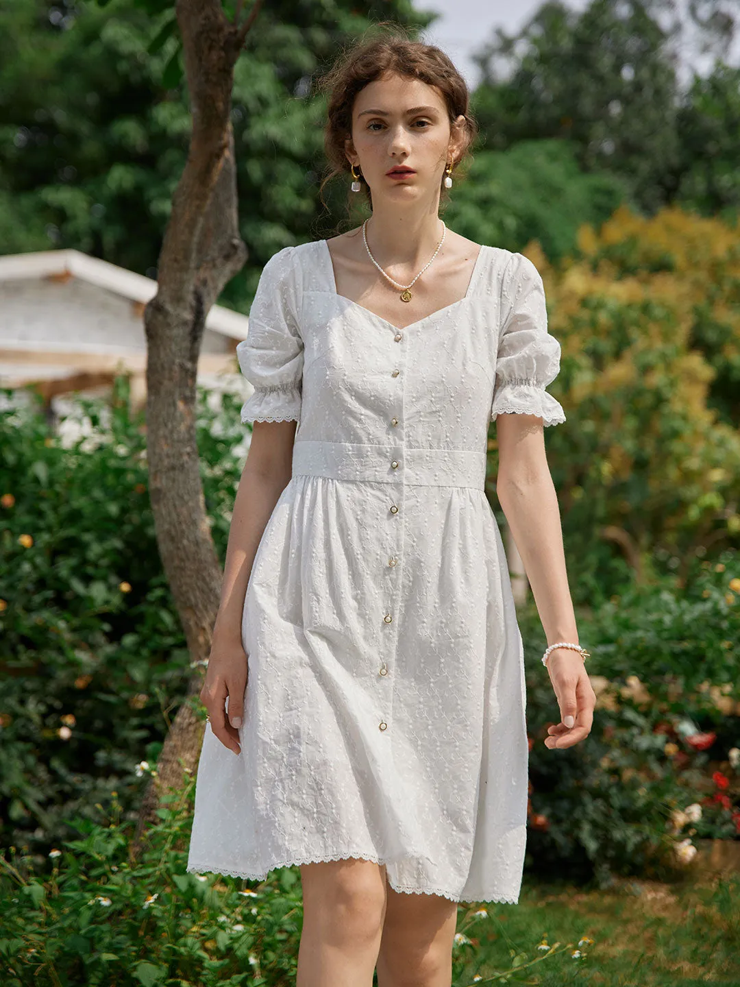 Victorian 100% Cotton Embroidery Midi Dress