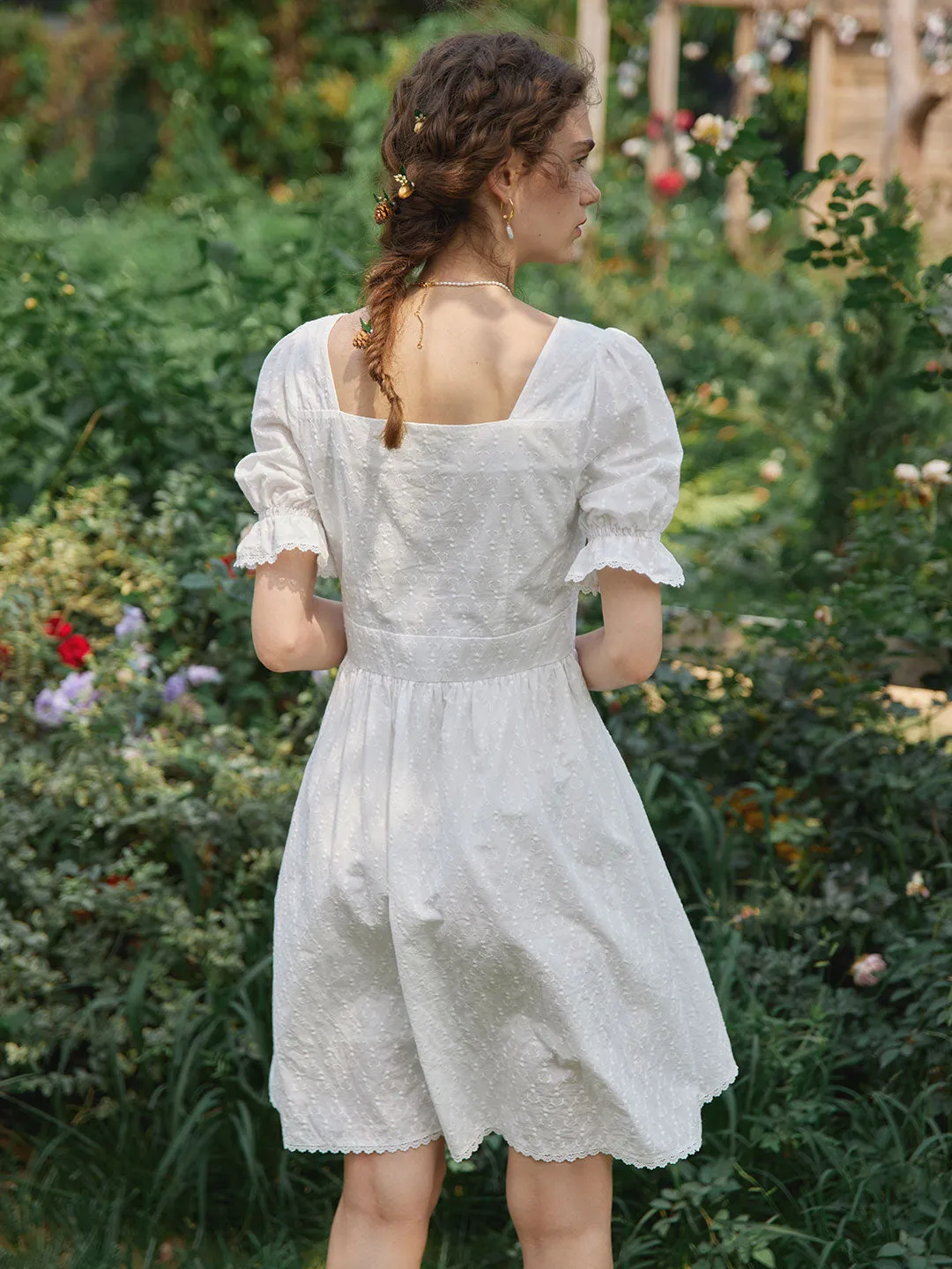 Victorian 100% Cotton Embroidery Midi Dress