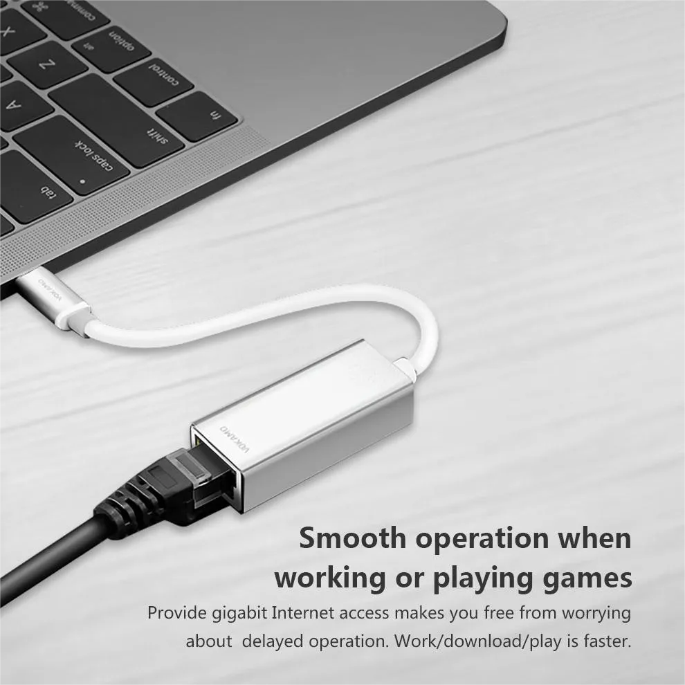 VOKAMO USB-C to Gigabit Ethernet Adapter Cable Portable 1-Gigabit Network Hub