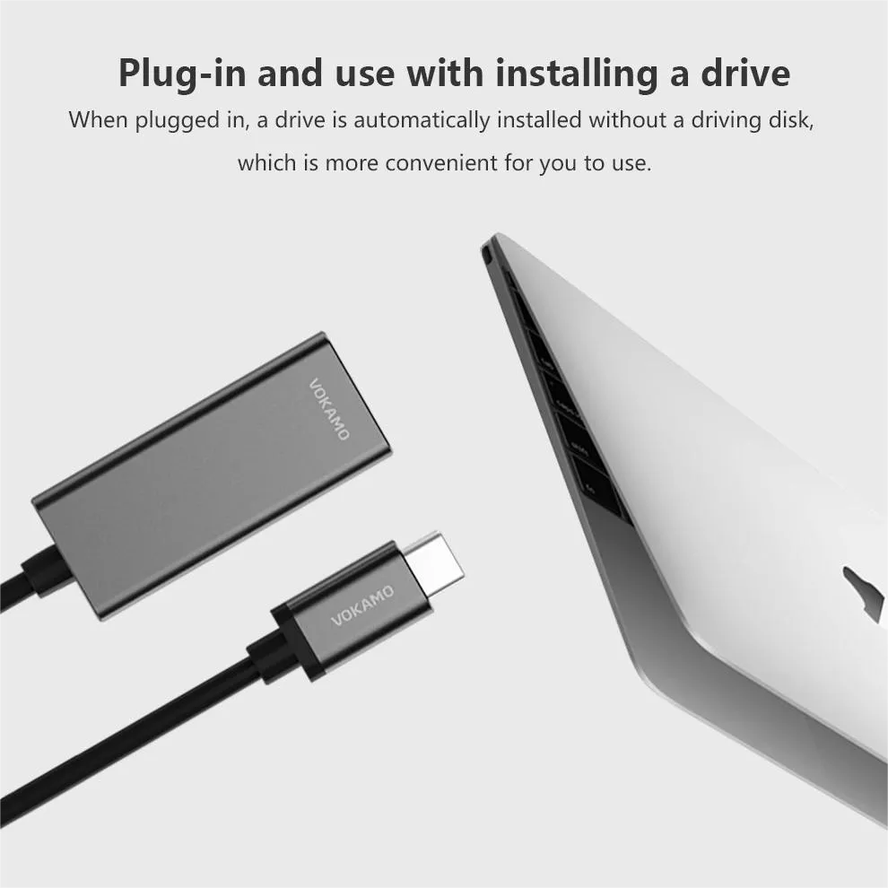 VOKAMO USB-C to Gigabit Ethernet Adapter Cable Portable 1-Gigabit Network Hub