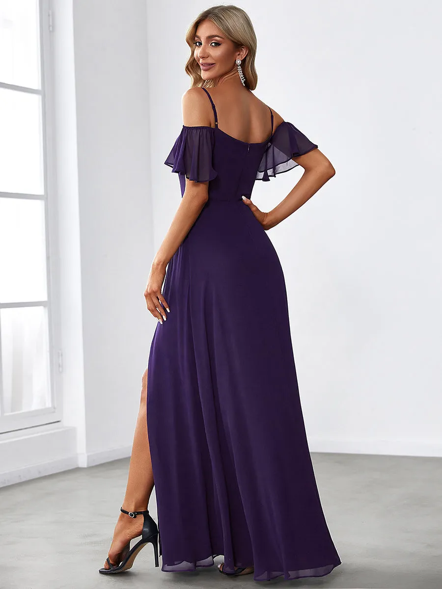 Wholesale High Split Chiffon Bridesmaid Dress With Spaghetti Straps