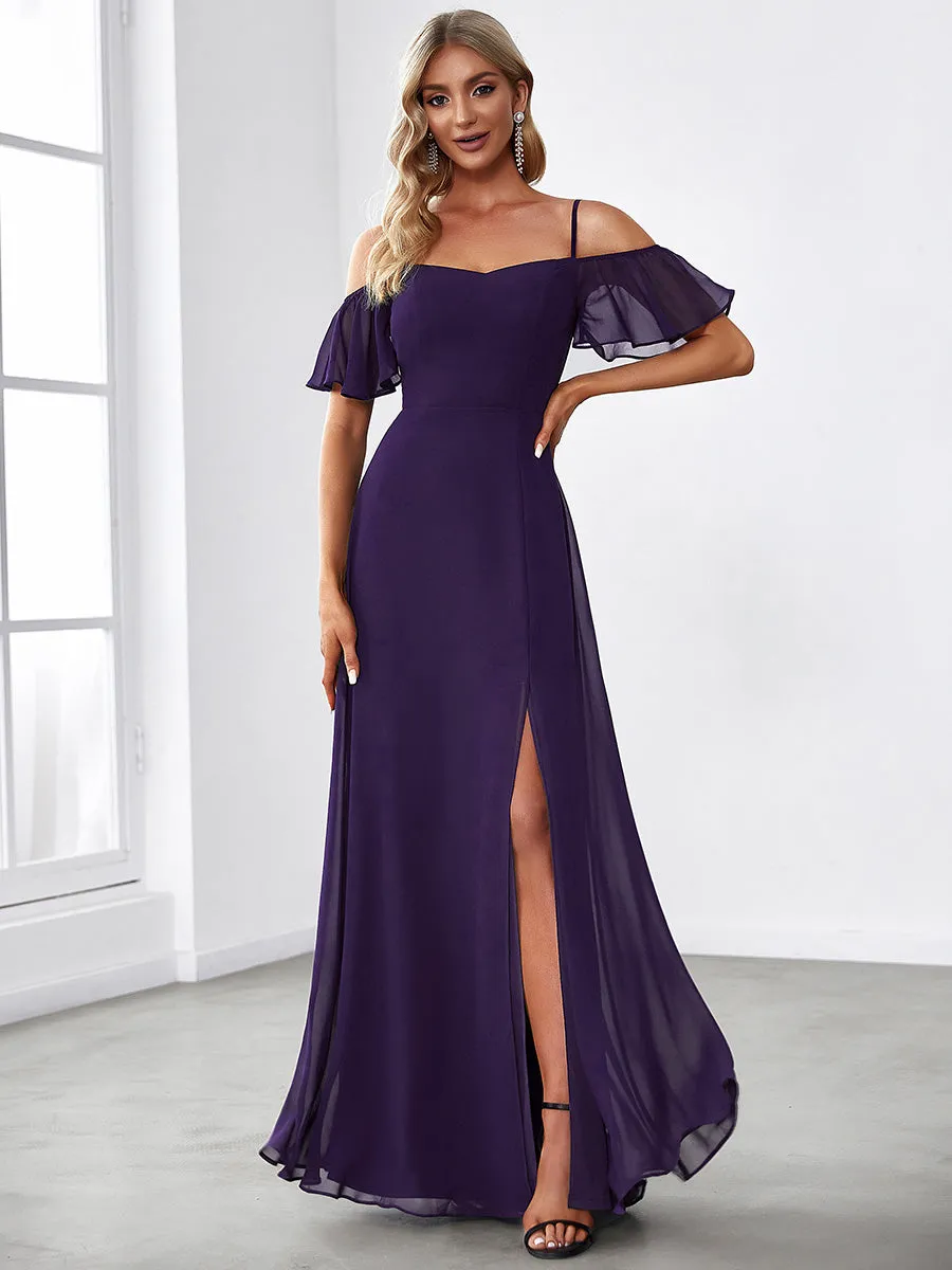 Wholesale High Split Chiffon Bridesmaid Dress With Spaghetti Straps