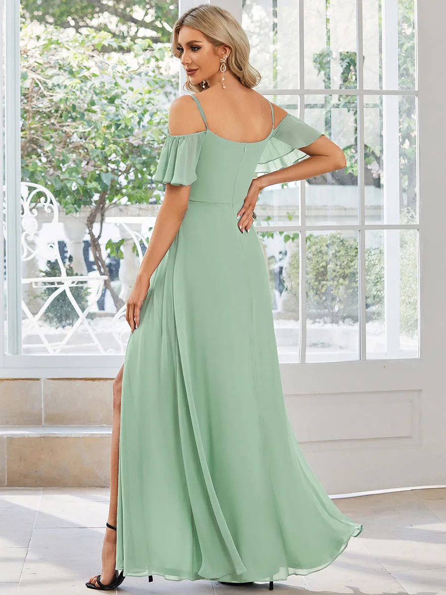 Wholesale High Split Chiffon Bridesmaid Dress With Spaghetti Straps