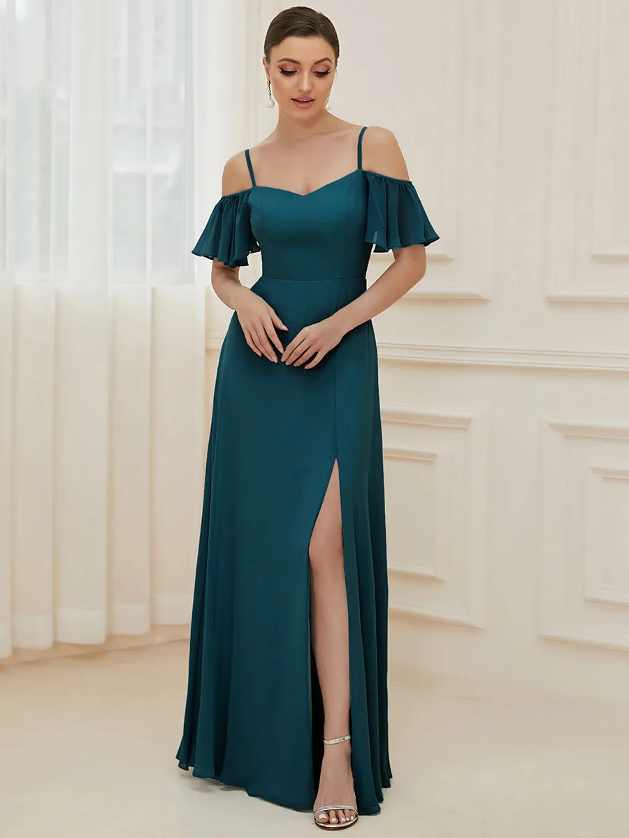 Wholesale High Split Chiffon Bridesmaid Dress With Spaghetti Straps