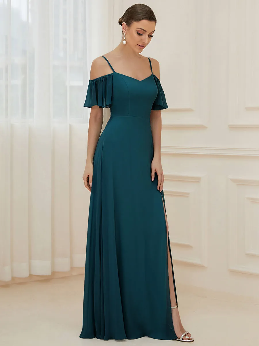 Wholesale High Split Chiffon Bridesmaid Dress With Spaghetti Straps