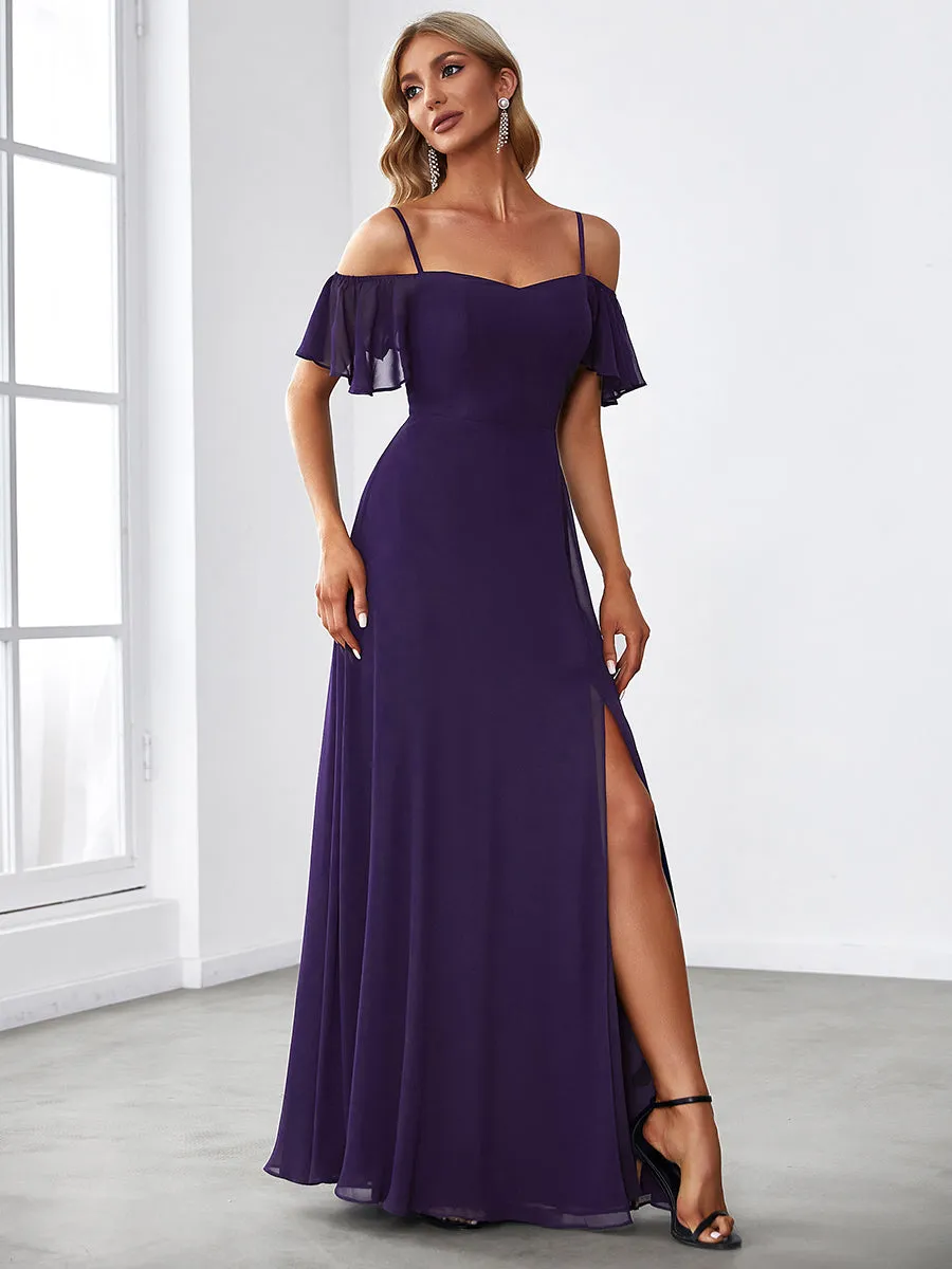 Wholesale High Split Chiffon Bridesmaid Dress With Spaghetti Straps