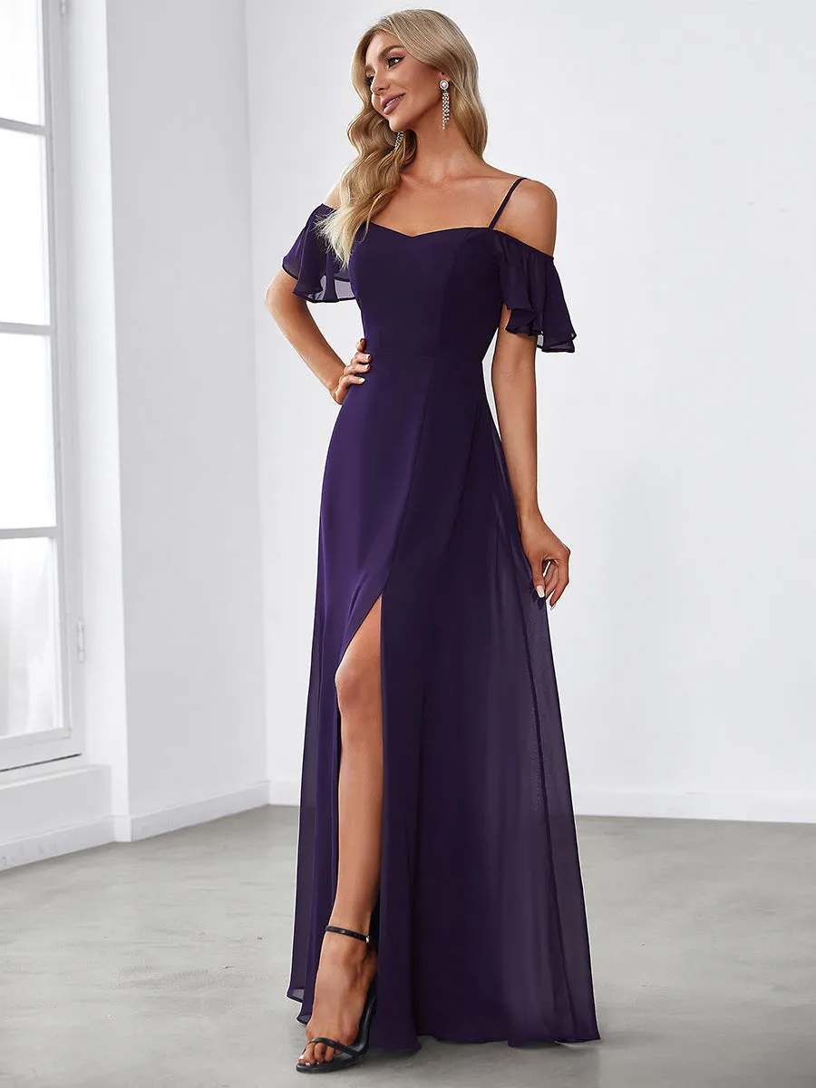 Wholesale High Split Chiffon Bridesmaid Dress With Spaghetti Straps