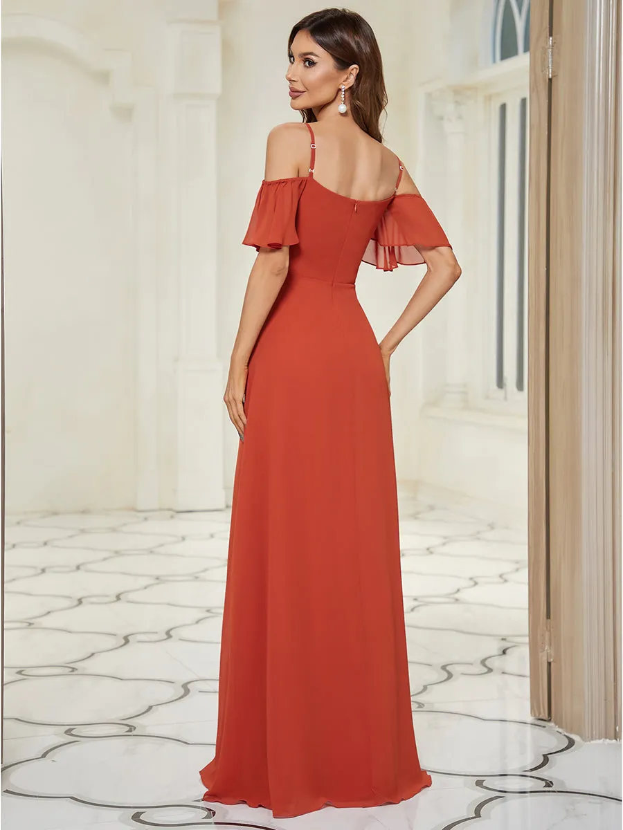 Wholesale High Split Chiffon Bridesmaid Dress With Spaghetti Straps