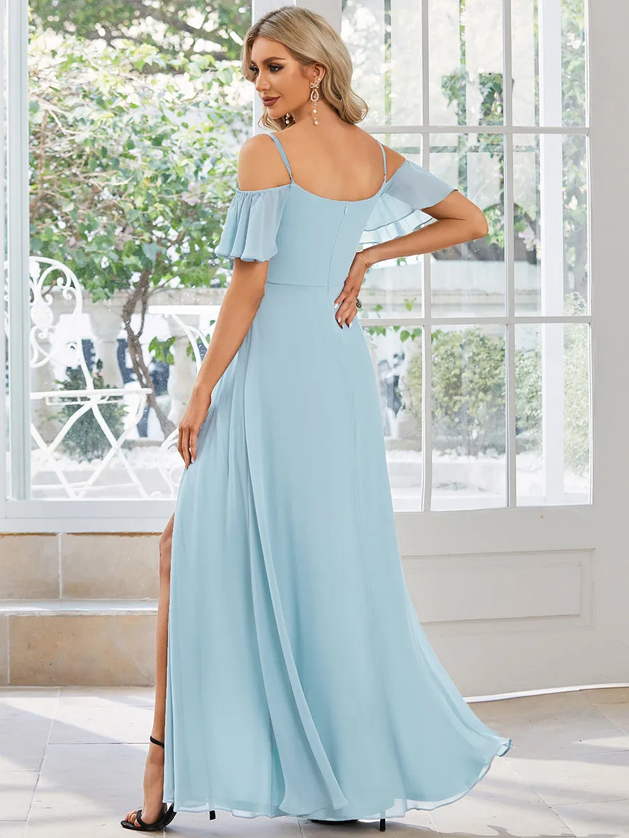 Wholesale High Split Chiffon Bridesmaid Dress With Spaghetti Straps