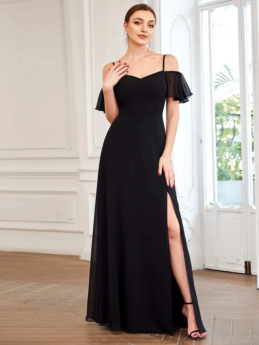 Wholesale High Split Chiffon Bridesmaid Dress With Spaghetti Straps