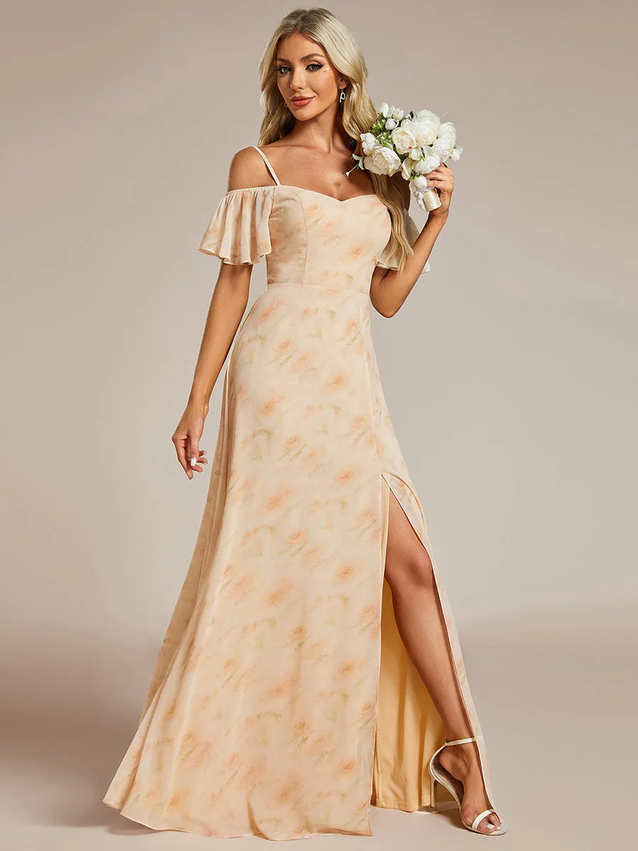 Wholesale High Split Chiffon Bridesmaid Dress With Spaghetti Straps