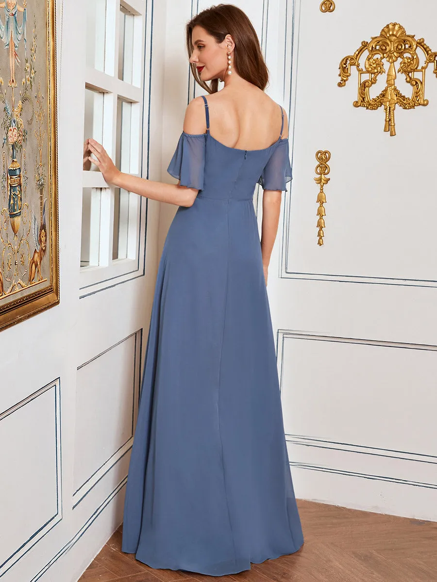 Wholesale High Split Chiffon Bridesmaid Dress With Spaghetti Straps