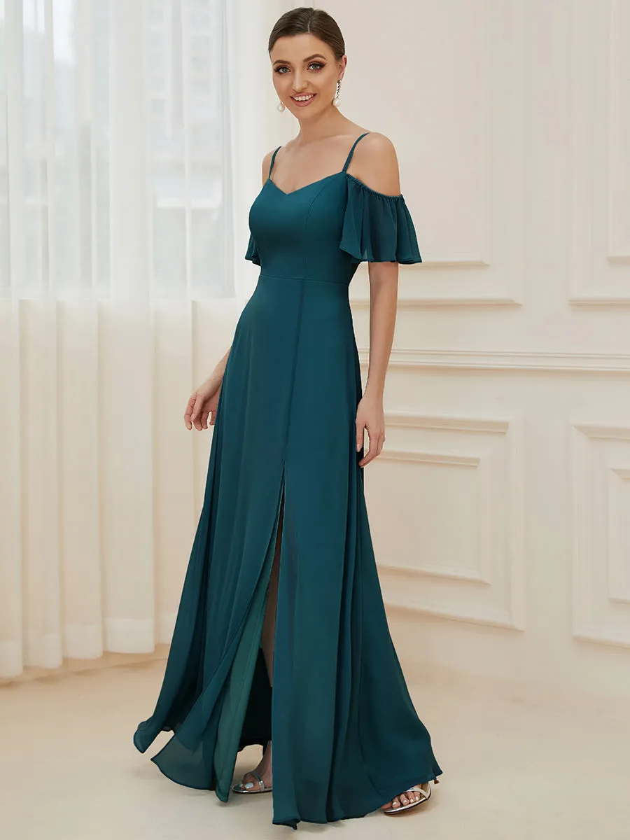 Wholesale High Split Chiffon Bridesmaid Dress With Spaghetti Straps