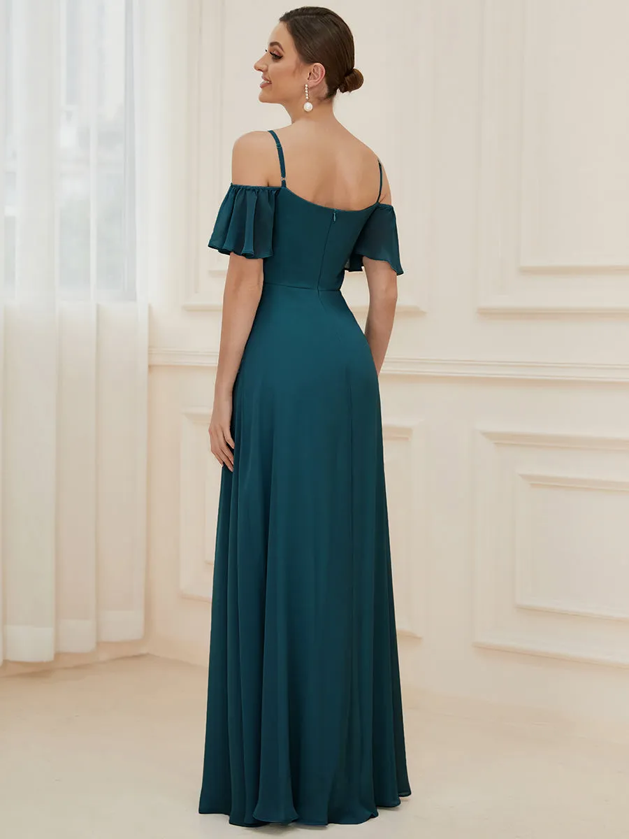 Wholesale High Split Chiffon Bridesmaid Dress With Spaghetti Straps