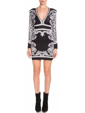 Women’s Black and White Baroque Stretch Mini Dress