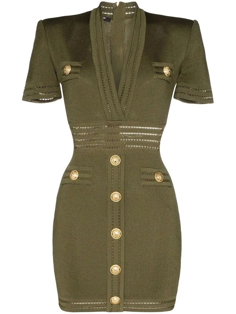 Women’s Button-Embellished V-Neck Mini Dress, Green