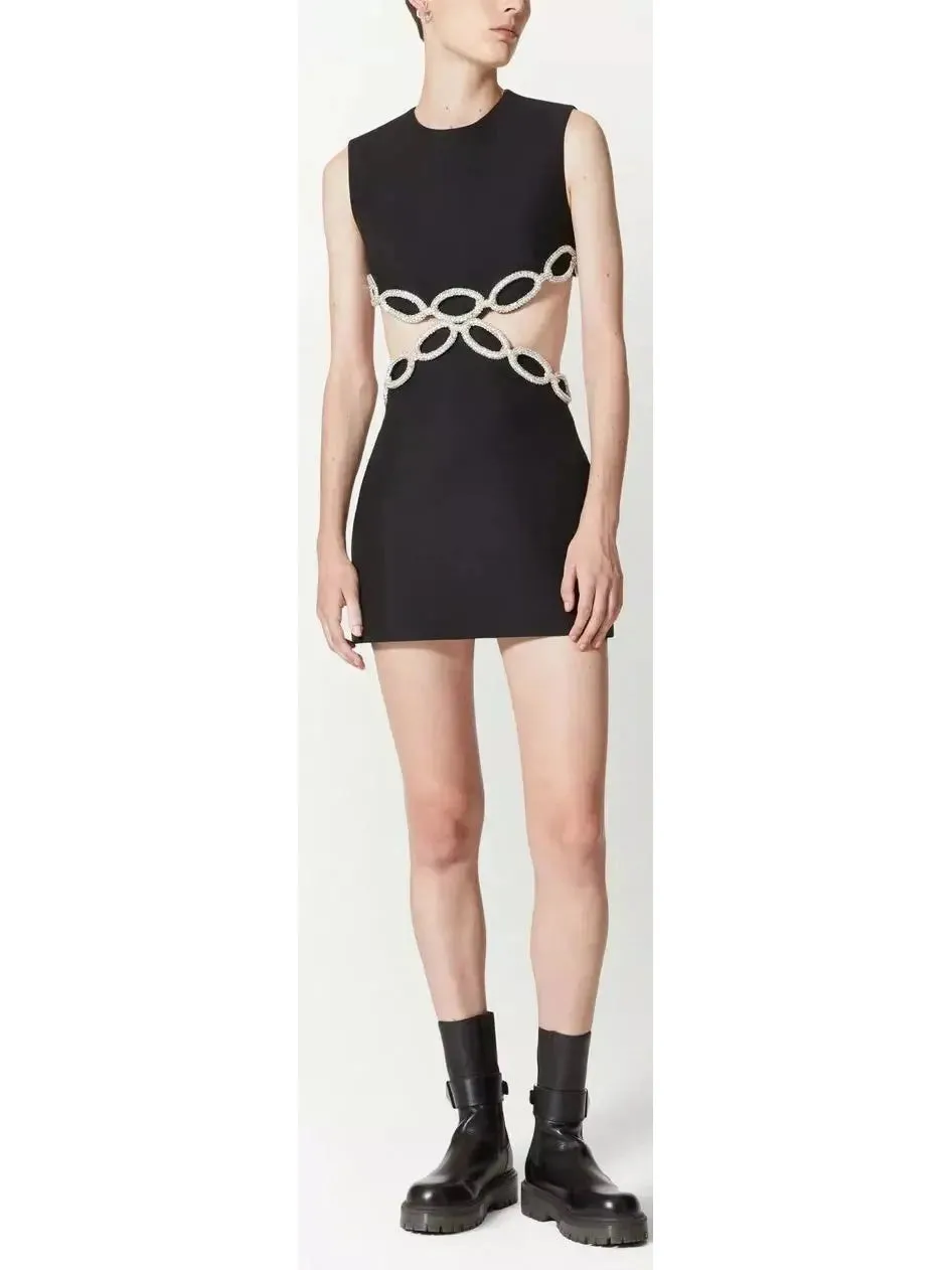 Women’s Crystal Link-Embellished Cut-Out Mini Dress