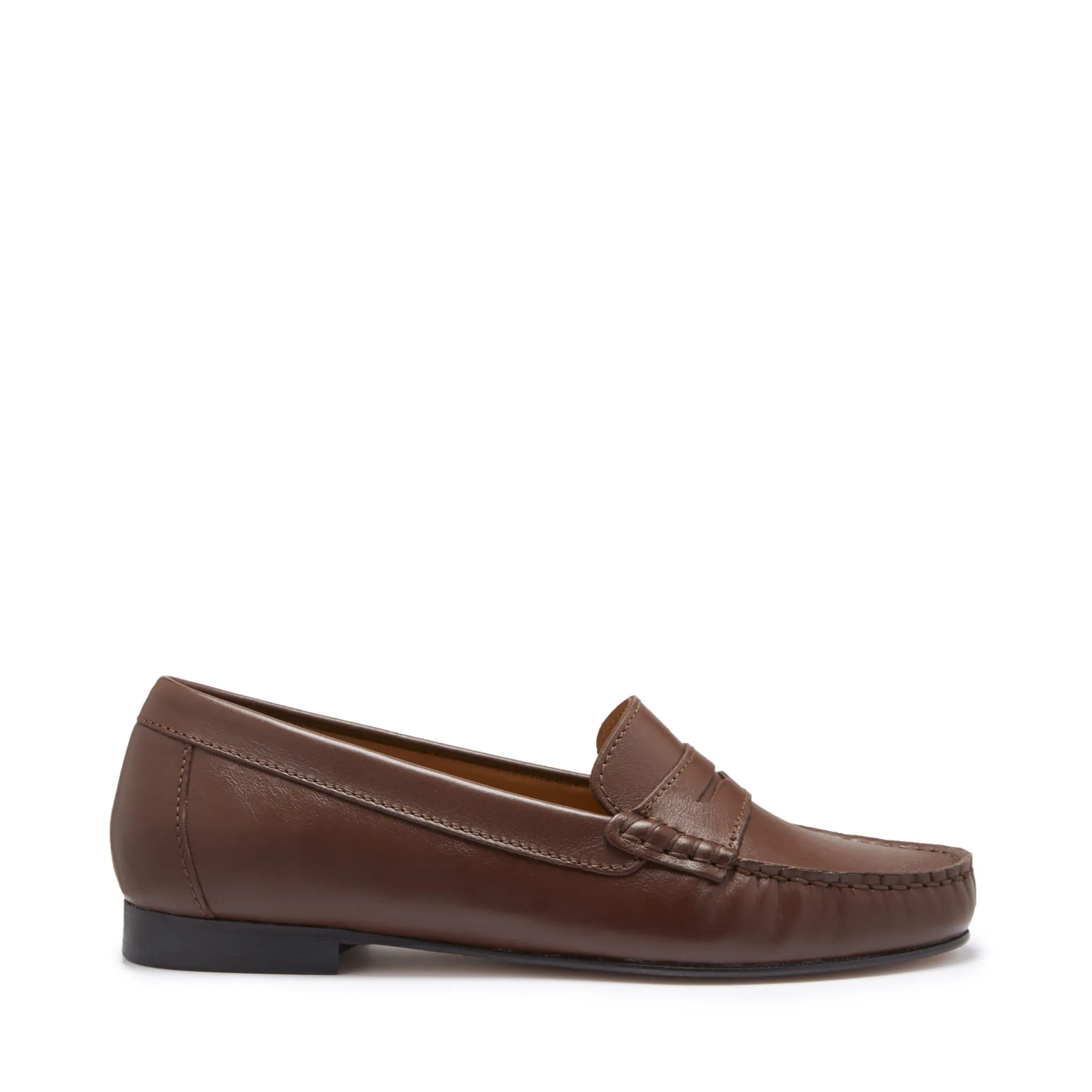 Women's Penny Loafers Leather Sole, brown leather