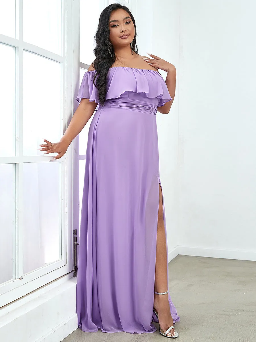 Women's Plus Size Ruffle Thigh Split Wholesale Bridesmaid Dresses