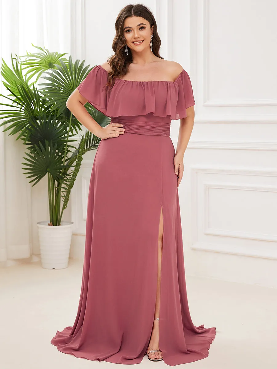 Women's Plus Size Ruffle Thigh Split Wholesale Bridesmaid Dresses