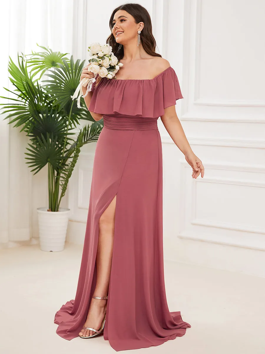 Women's Plus Size Ruffle Thigh Split Wholesale Bridesmaid Dresses