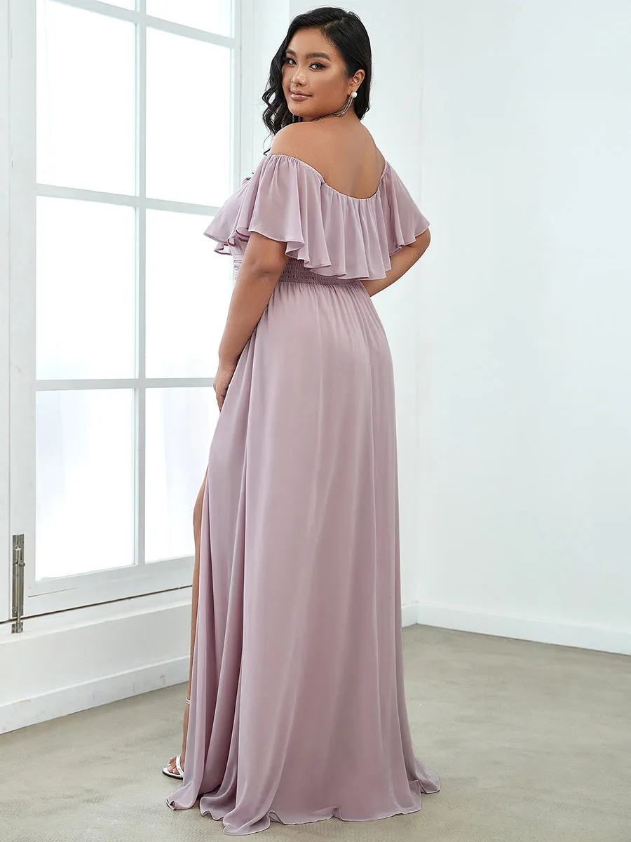 Women's Plus Size Ruffle Thigh Split Wholesale Bridesmaid Dresses