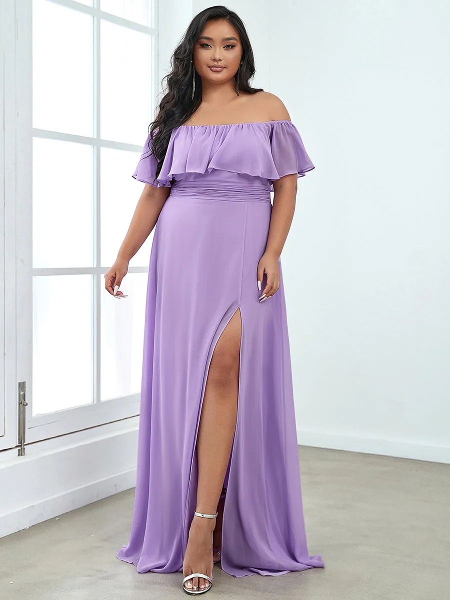 Women's Plus Size Ruffle Thigh Split Wholesale Bridesmaid Dresses