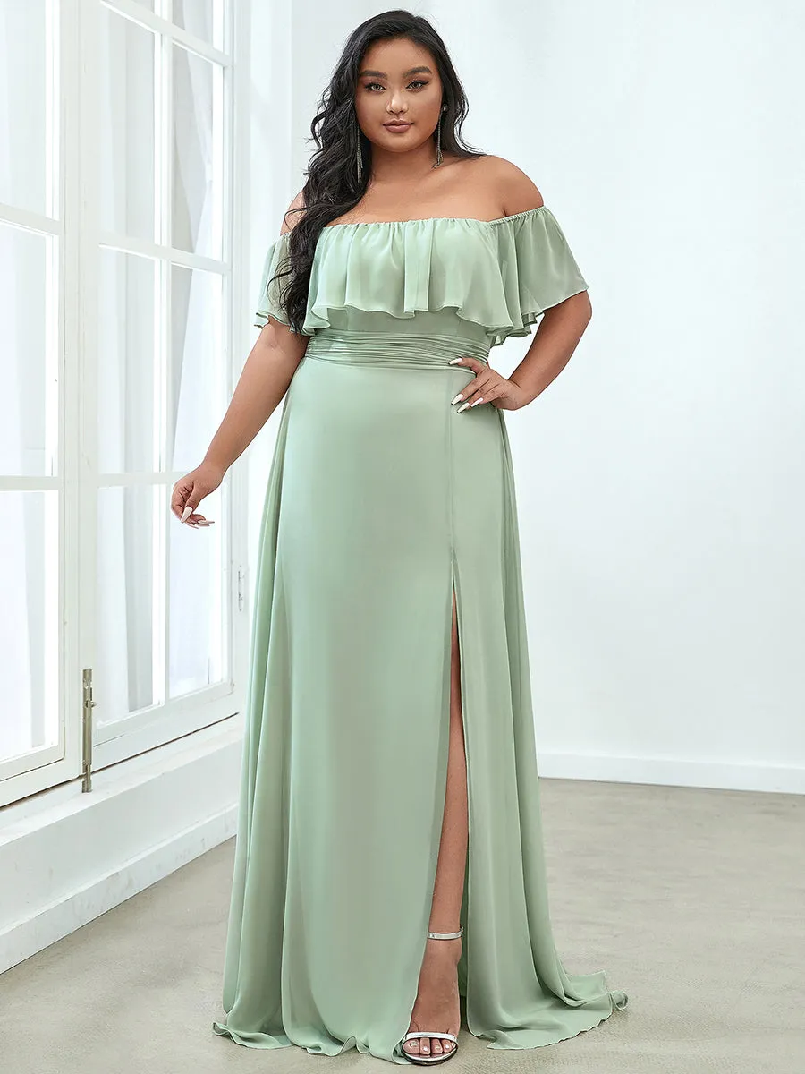 Women's Plus Size Ruffle Thigh Split Wholesale Bridesmaid Dresses